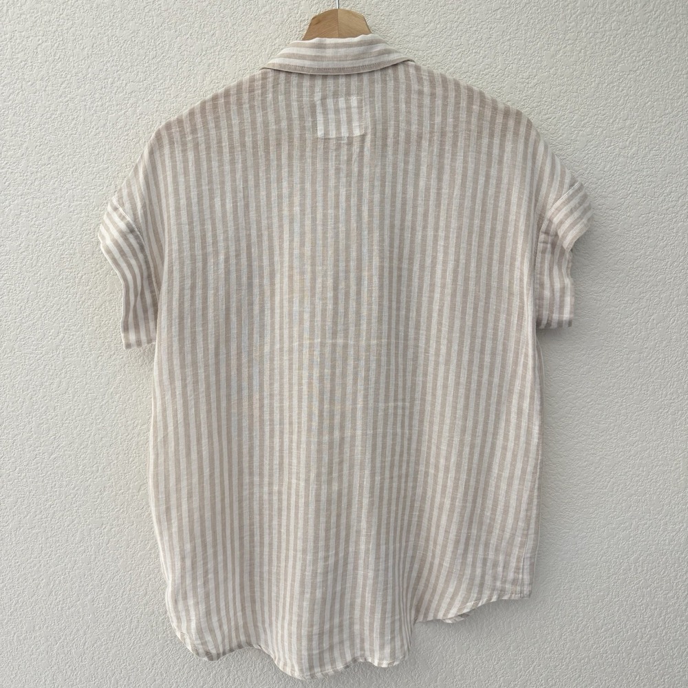 Rails Womens 100% Linen Cito Top XS Beige Stripe Buttons Lagenlook Boxy Beachy - Picture 2 of 6